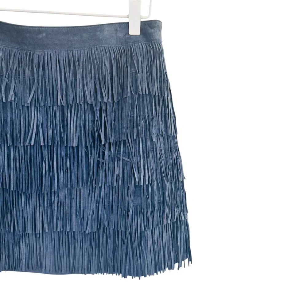 Michael Kors navy blue genuine leather Fringe Skirt EUC